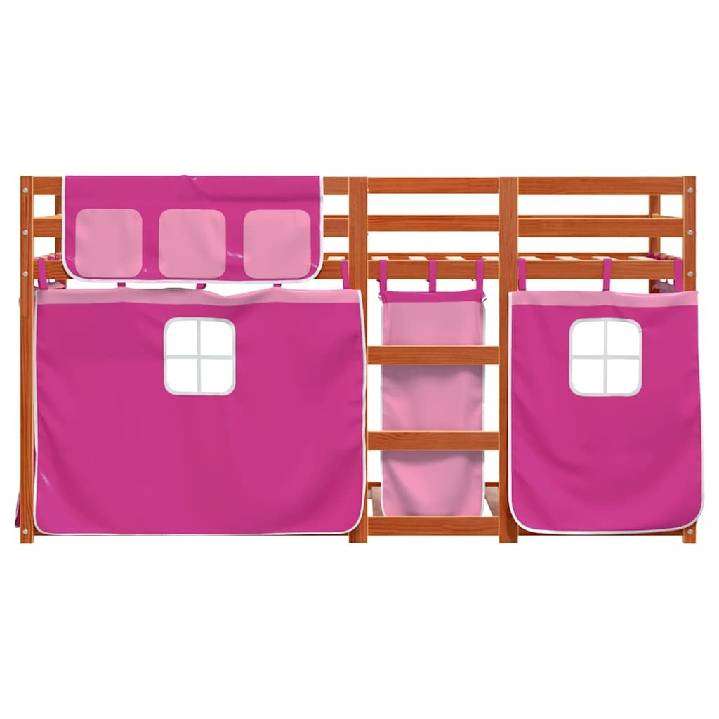 Bunk Bed with Curtains Pink 75x190 cm Solid Pinewood
