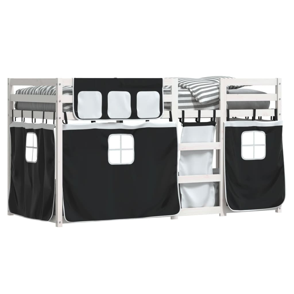 Bunk Bed with Curtains White & Black 80x200 cm Pinewood