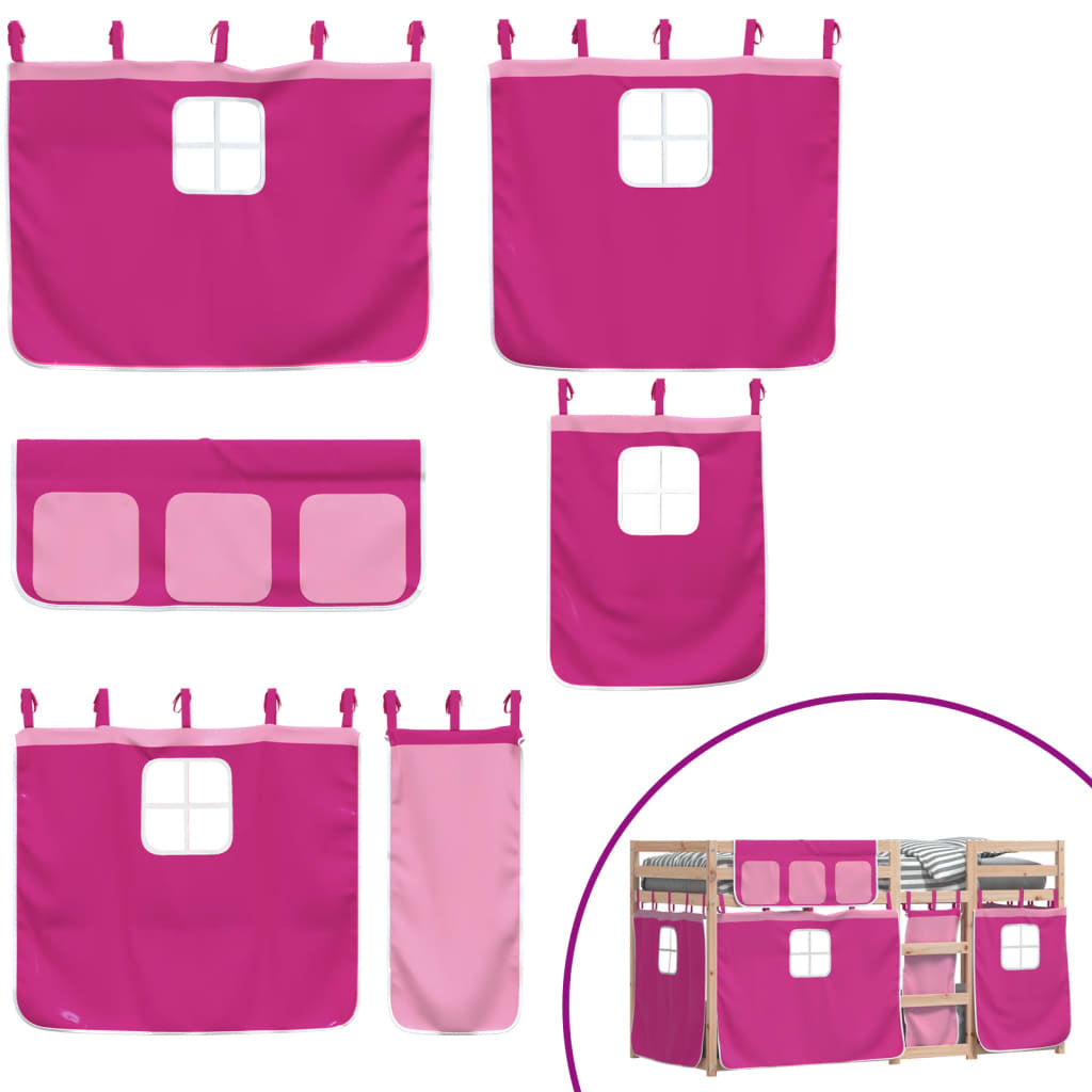 Bunk Bed with Curtains Pink 75x190 cm Solid Pinewood