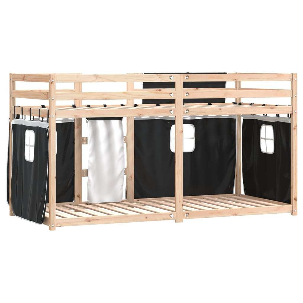 Bunk Bed with Curtains White Black 90x200 cm Pinewood