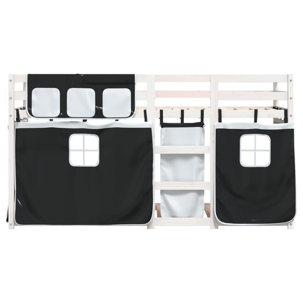 Bunk Bed with Curtains White & Black 80x200 cm Pinewood