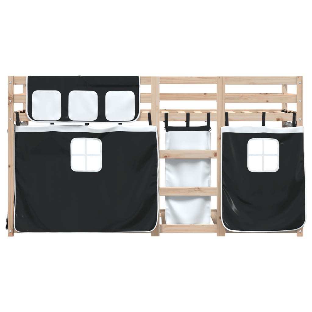 Bunk Bed with Curtains White Black 90x200 cm Pinewood