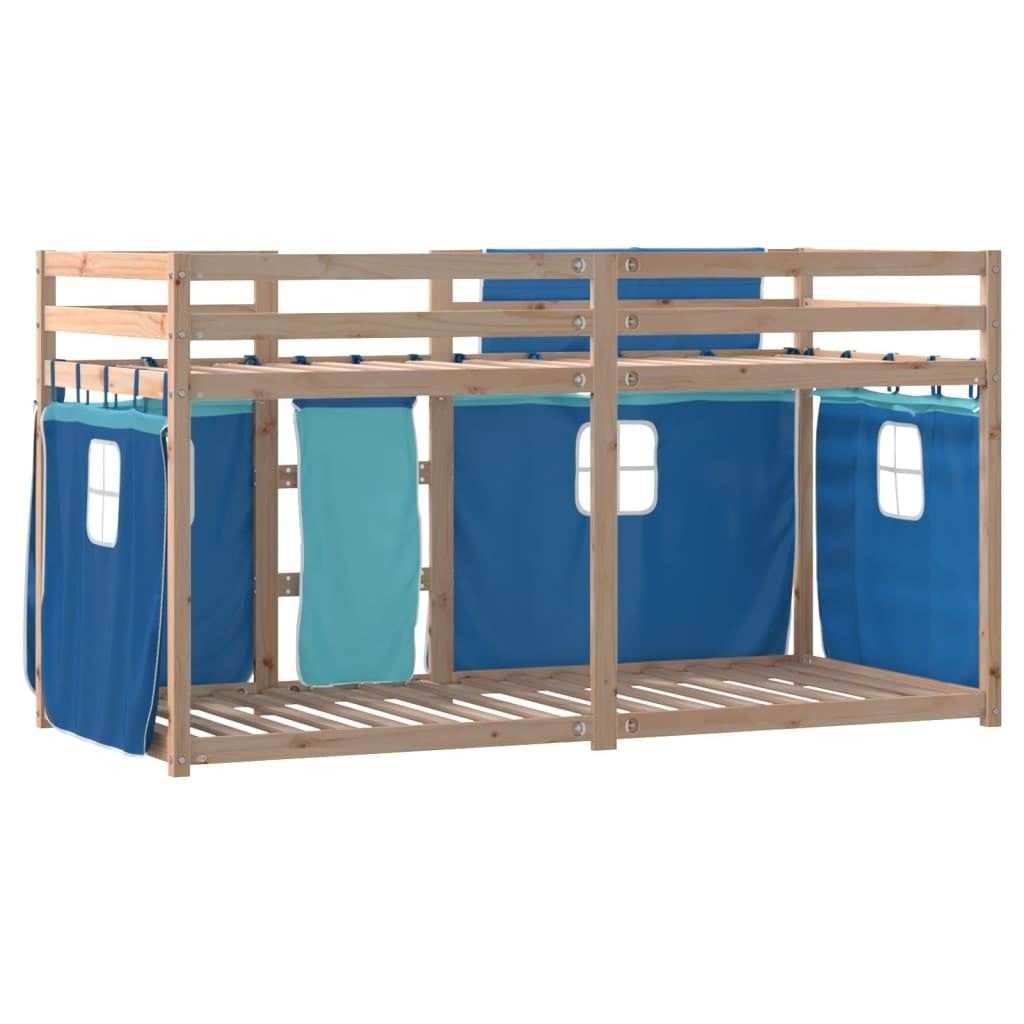 Bunk Bed with Curtains Blue 90x190 cm Solid Pinewood