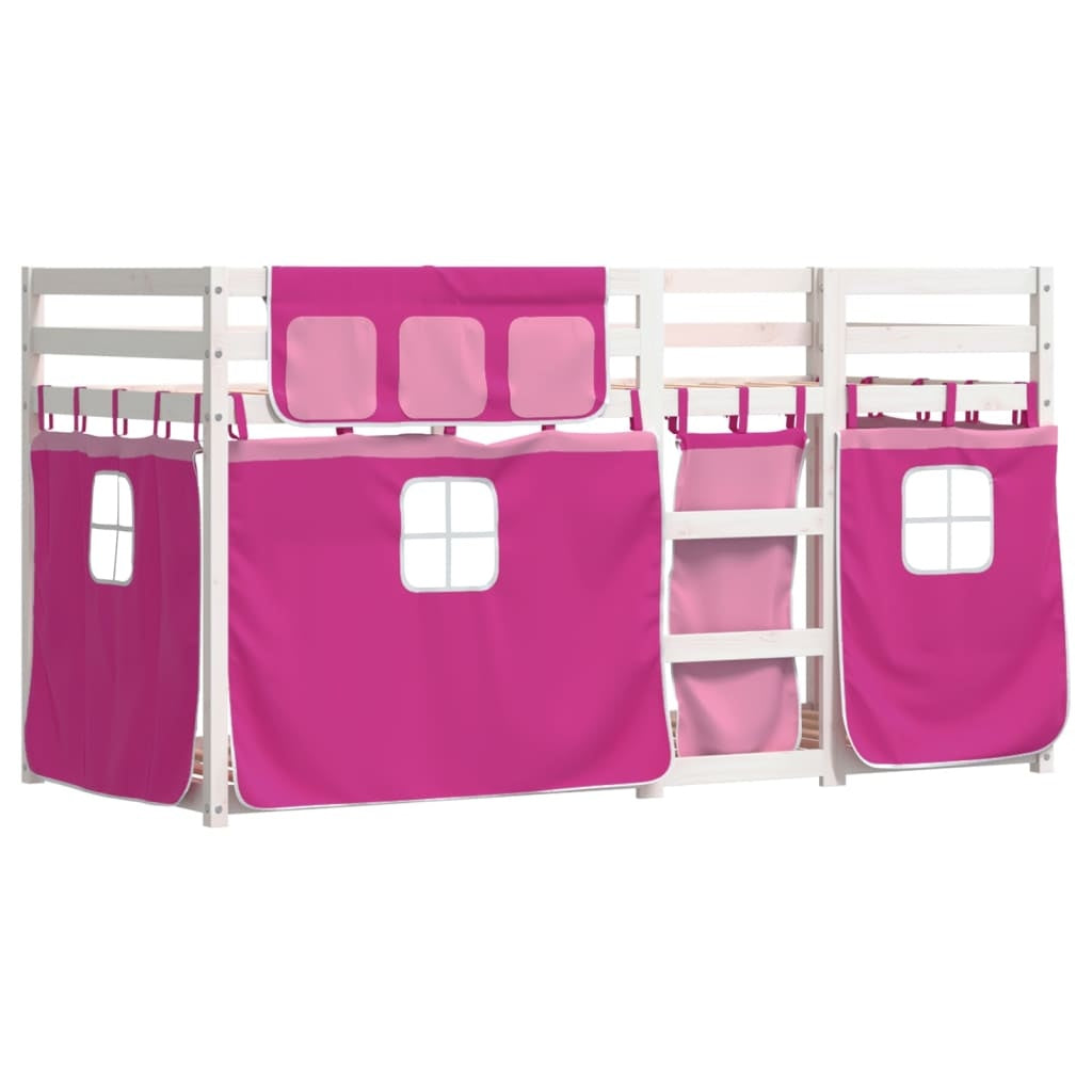 Bunk Bed with Curtains Pink 80x200 cm Solid Pinewood