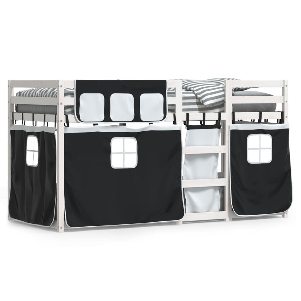 Bunk Bed with Curtains White & Black 80x200 cm Pinewood