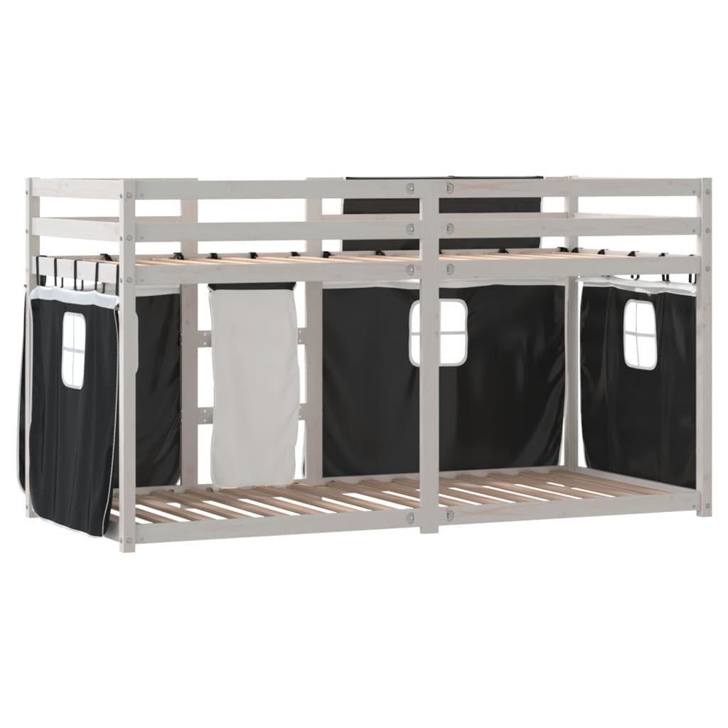 Bunk Bed with Curtains White & Black 80x200 cm Pinewood