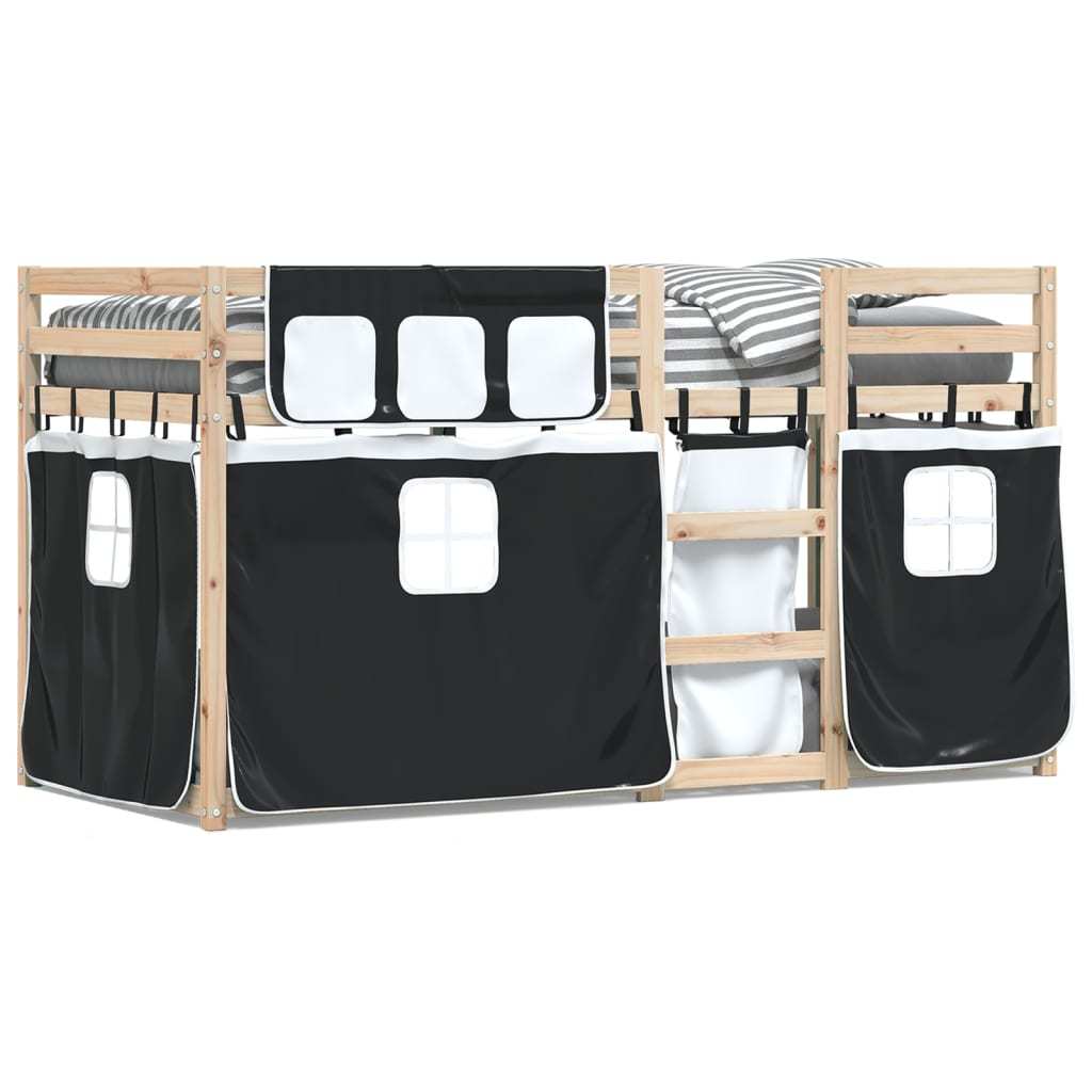 Bunk Bed with Curtains White Black 90x200 cm Pinewood