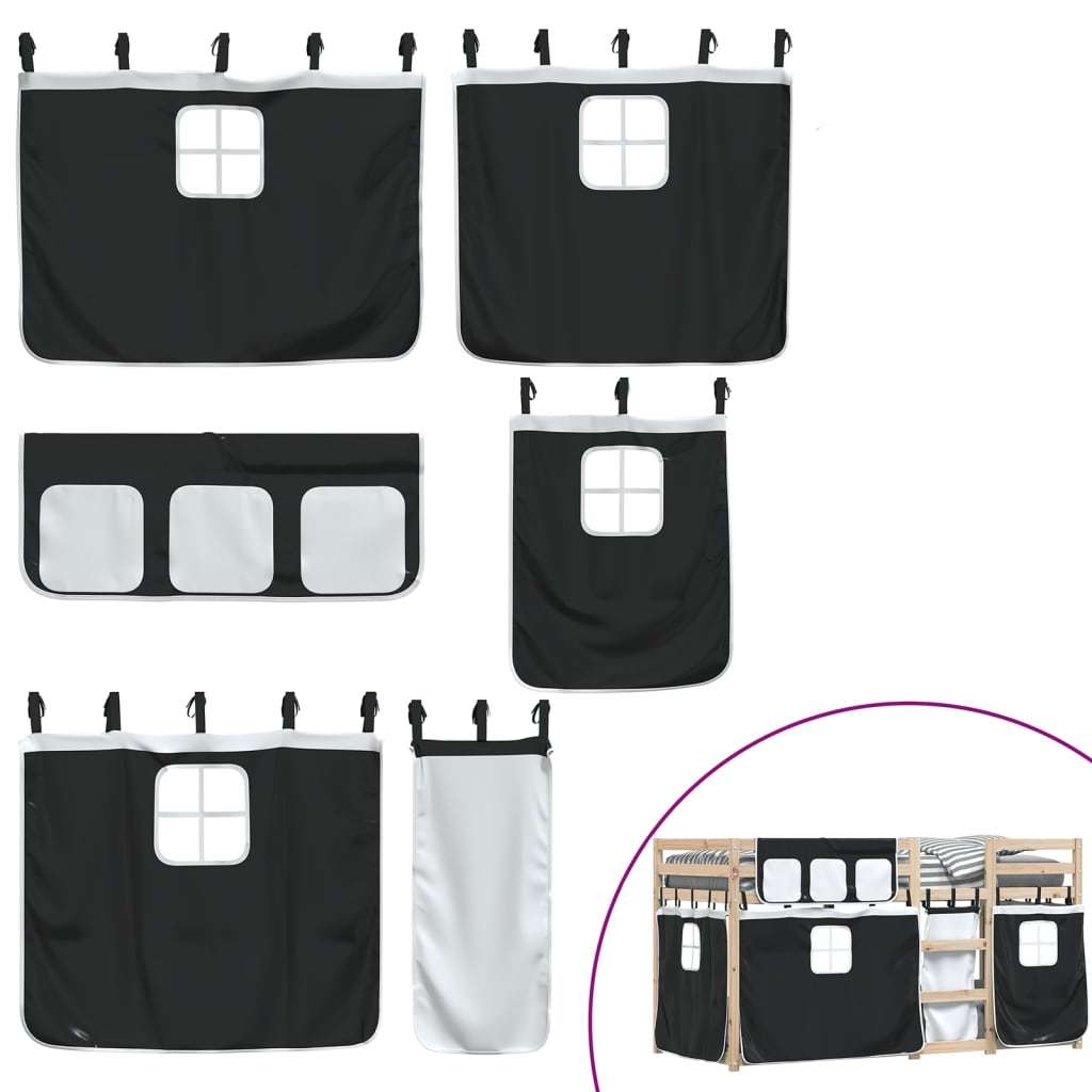 Bunk Bed with Curtains White Black 90x200 cm Pinewood