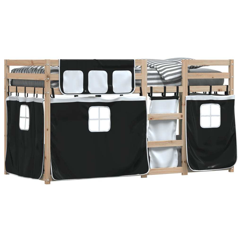 Bunk Bed with Curtains White Black 90x200 cm Pinewood