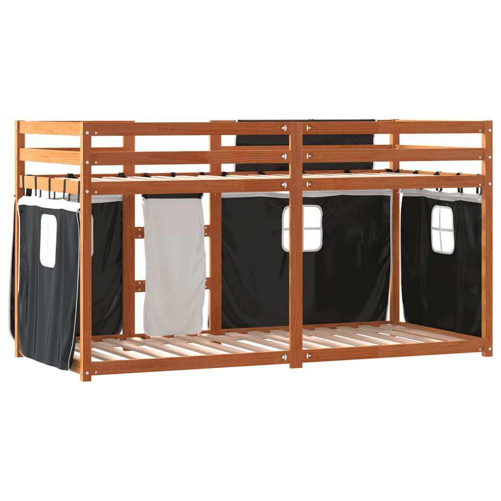 Bunk Bed with Curtains White & Black 80x200 cm Pinewood
