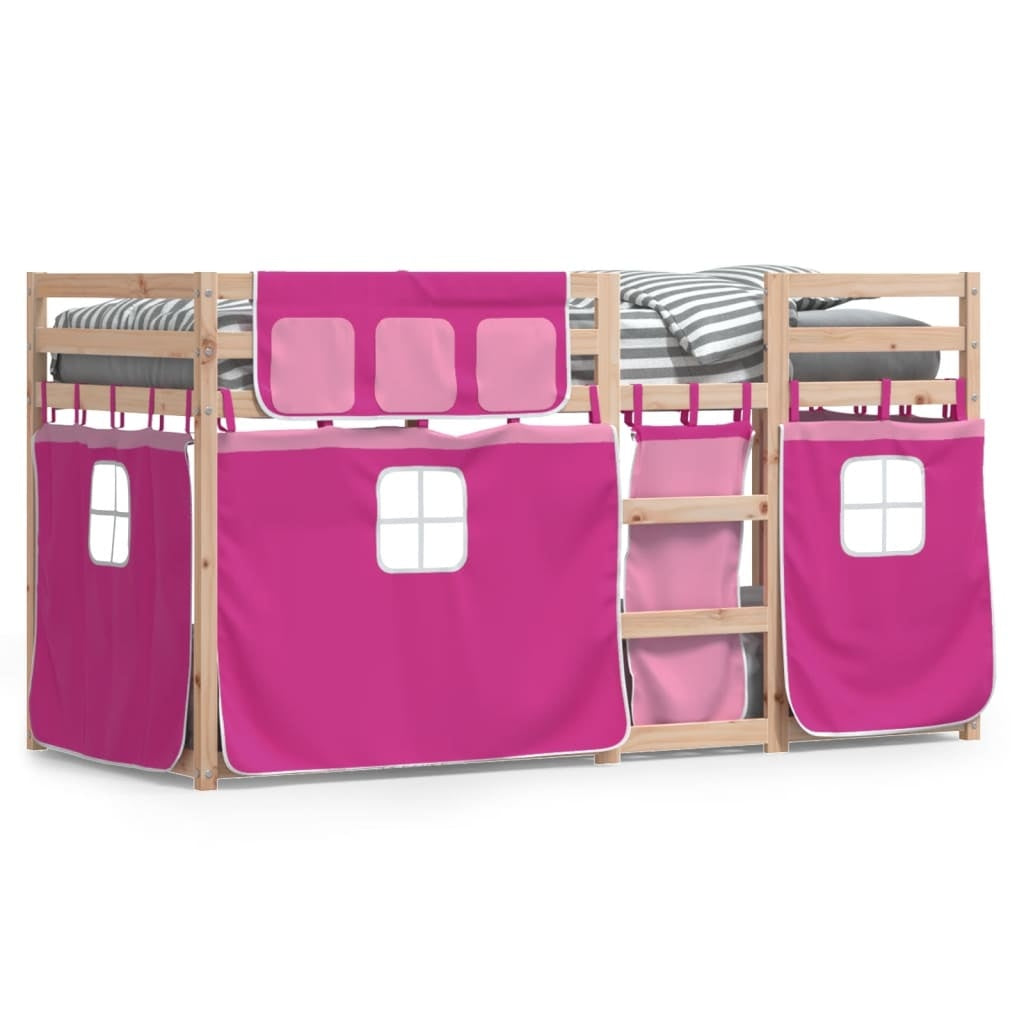 Bunk Bed with Curtains Pink 75x190 cm Solid Pinewood
