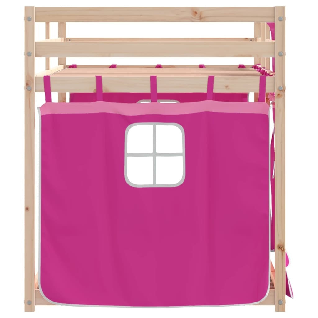 Bunk Bed with Curtains Pink 75x190 cm Solid Pinewood