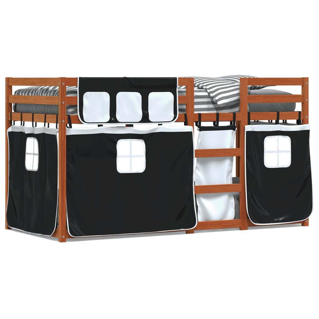 Bunk Bed with Curtains White & Black 80x200 cm Pinewood