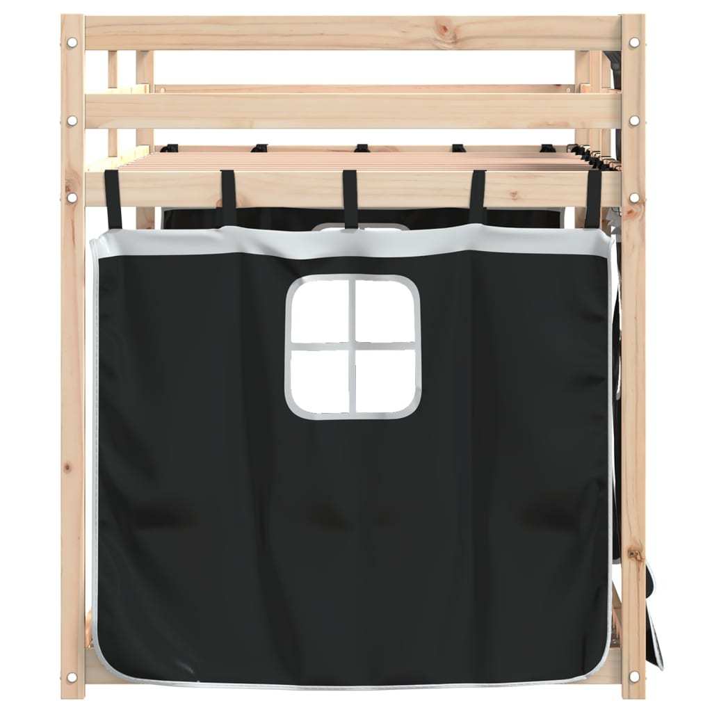 Bunk Bed with Curtains White Black 90x200 cm Pinewood
