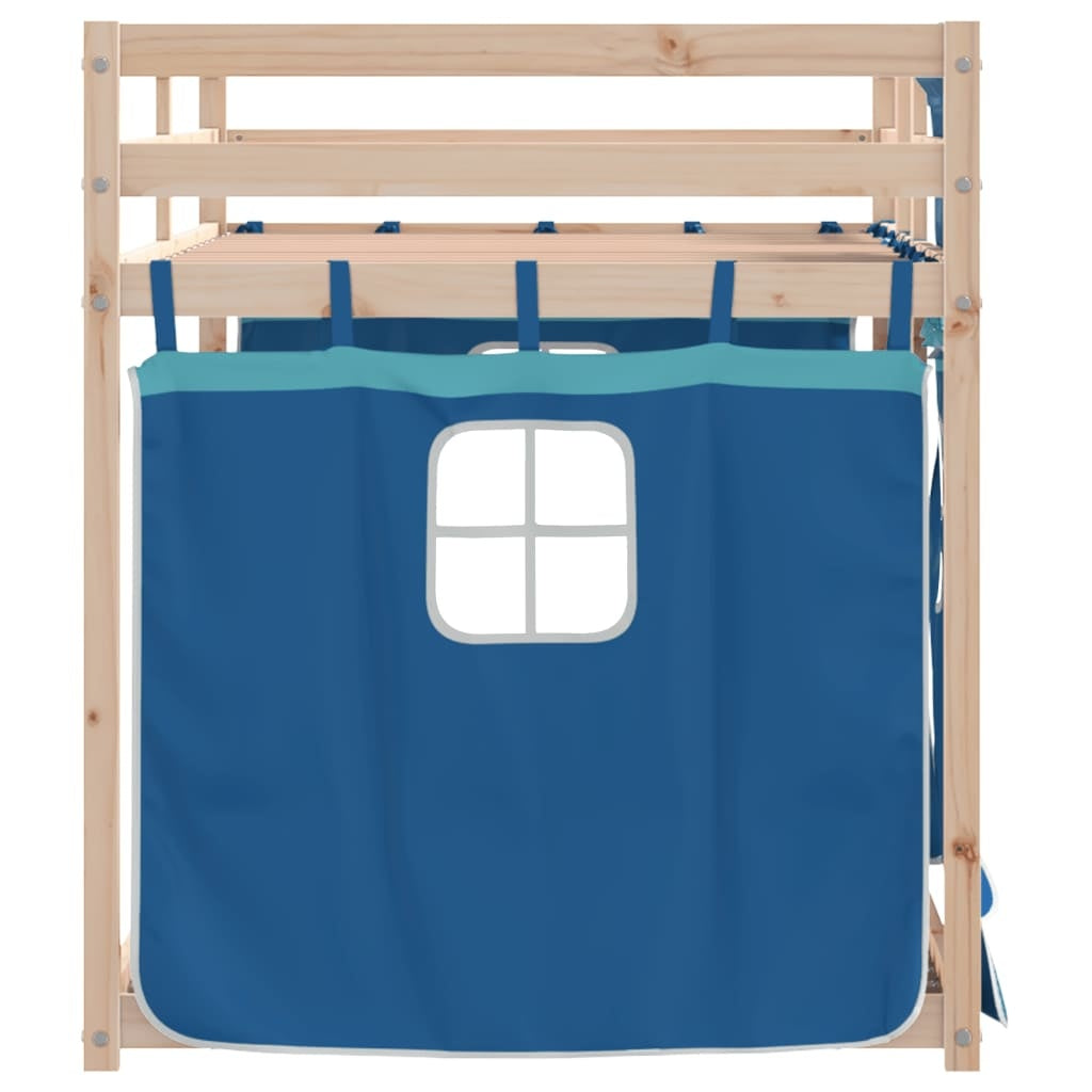 Bunk Bed with Curtains Blue 90x190 cm Solid Pinewood