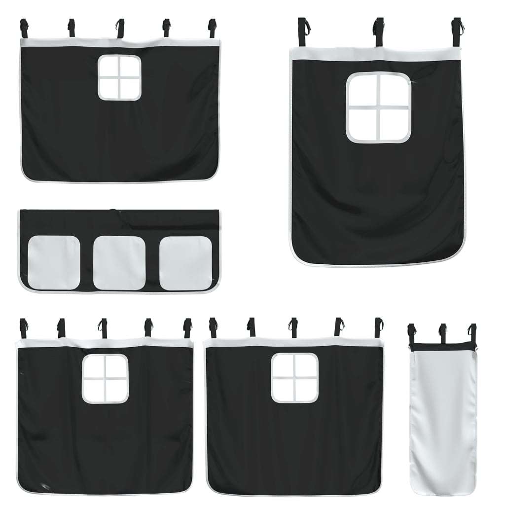 Bunk Bed with Curtains White Black 90x200 cm Pinewood