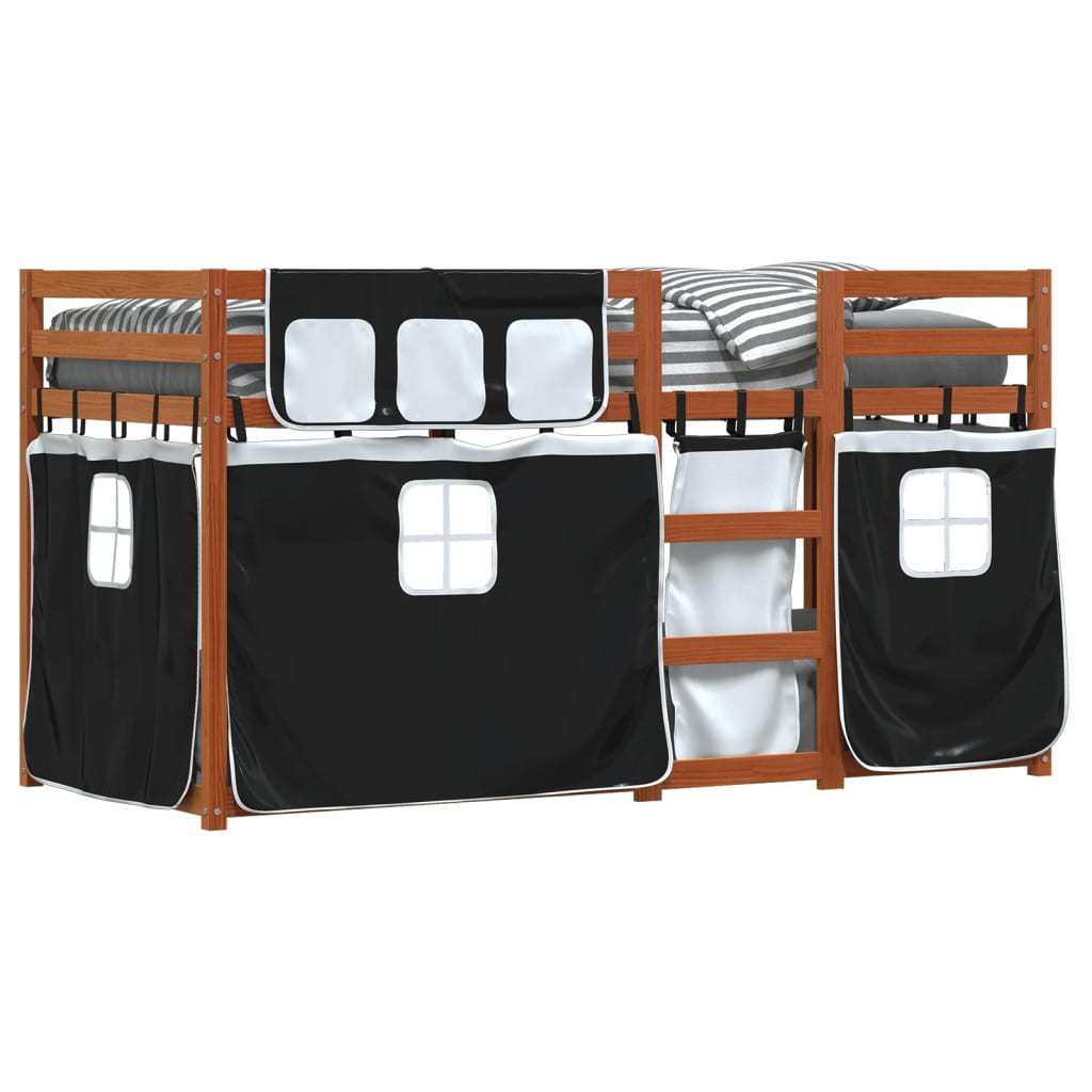 Bunk Bed with Curtains White & Black 80x200 cm Pinewood