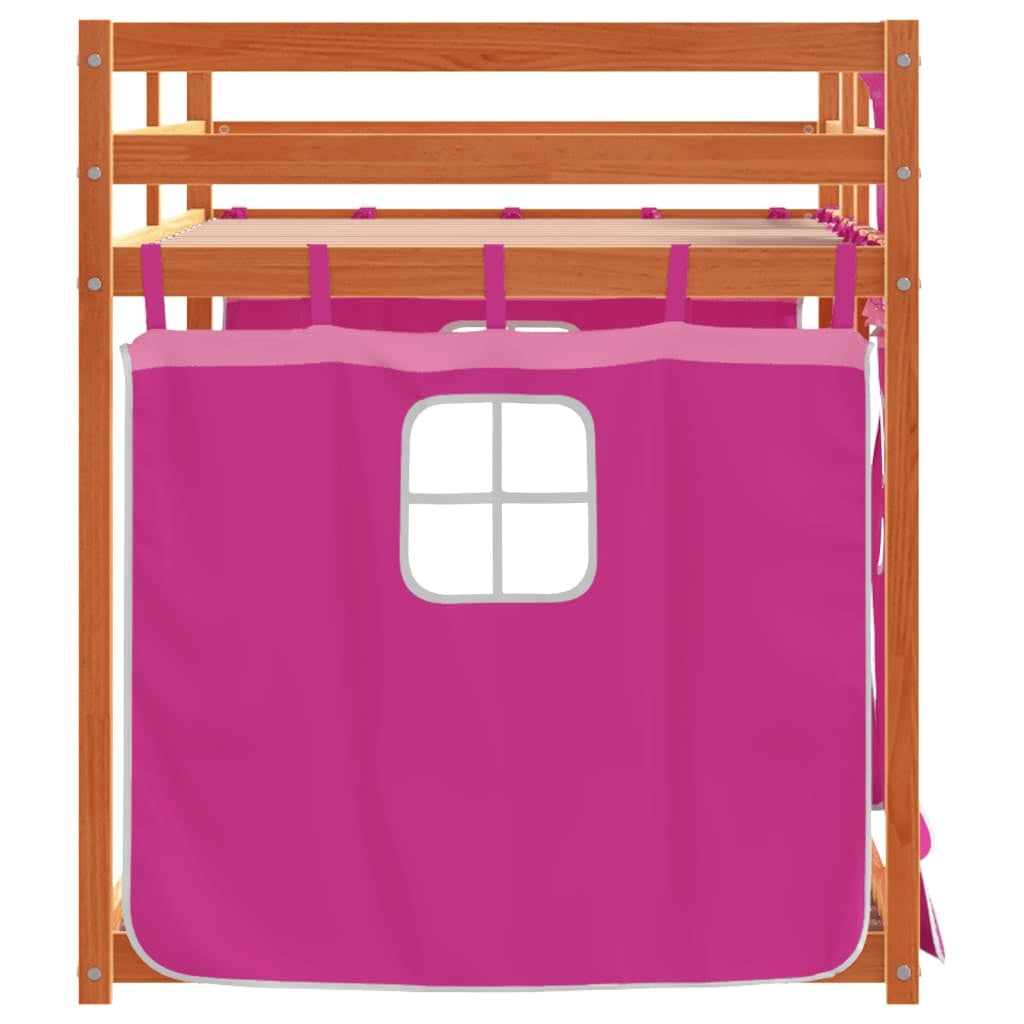 Bunk Bed with Curtains Pink 75x190 cm Solid Pinewood