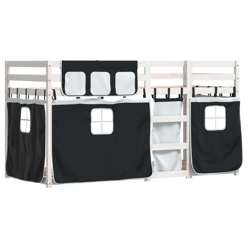 Bunk Bed with Curtains White & Black 80x200 cm Pinewood