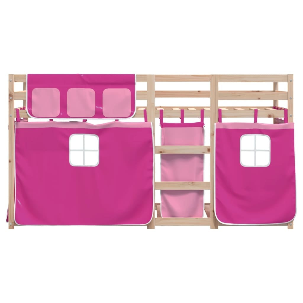 Bunk Bed with Curtains Pink 75x190 cm Solid Pinewood