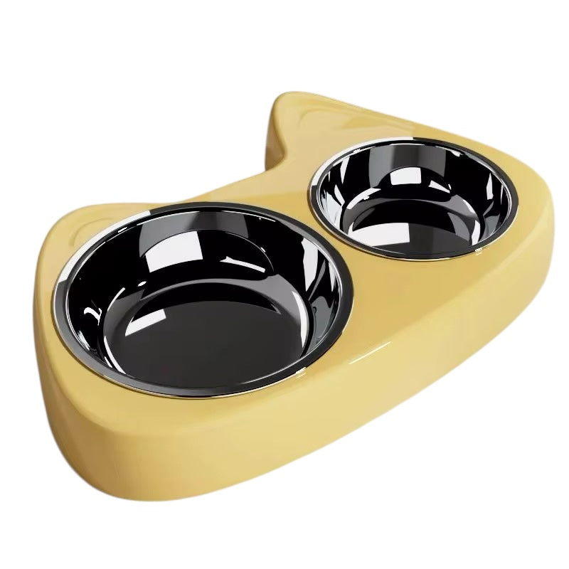 Dog Cat Double Pet Food Bowl Stainless Steel Straight Feeder