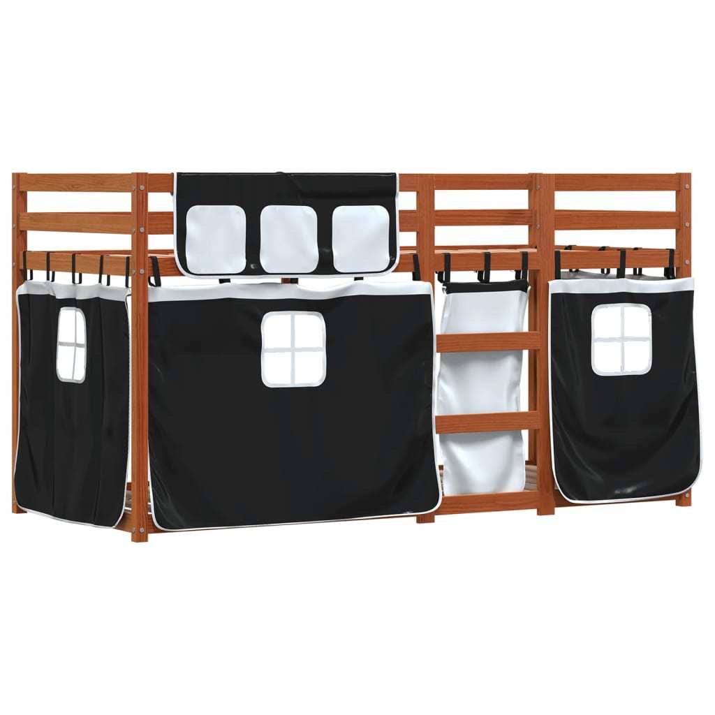 Bunk Bed with Curtains White & Black 80x200 cm Pinewood