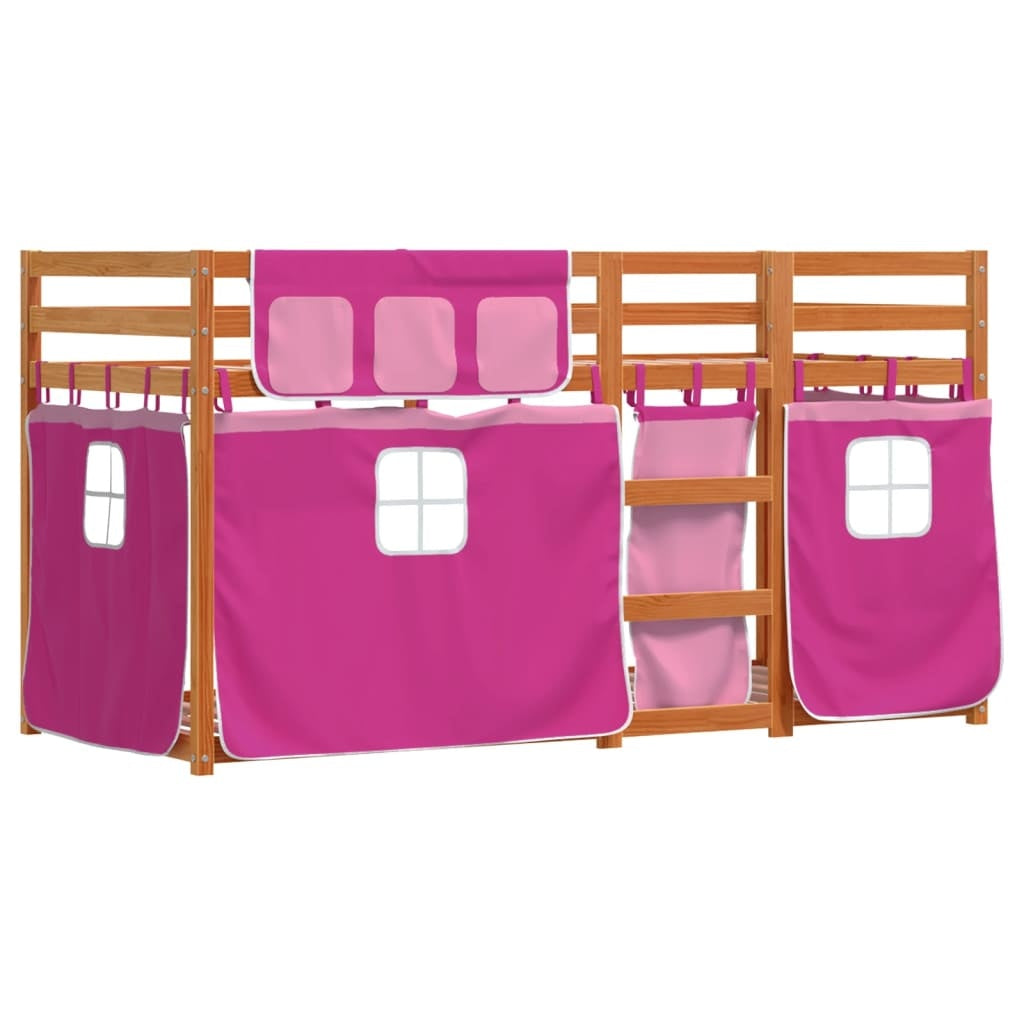 Bunk Bed with Curtains Pink 75x190 cm Solid Pinewood