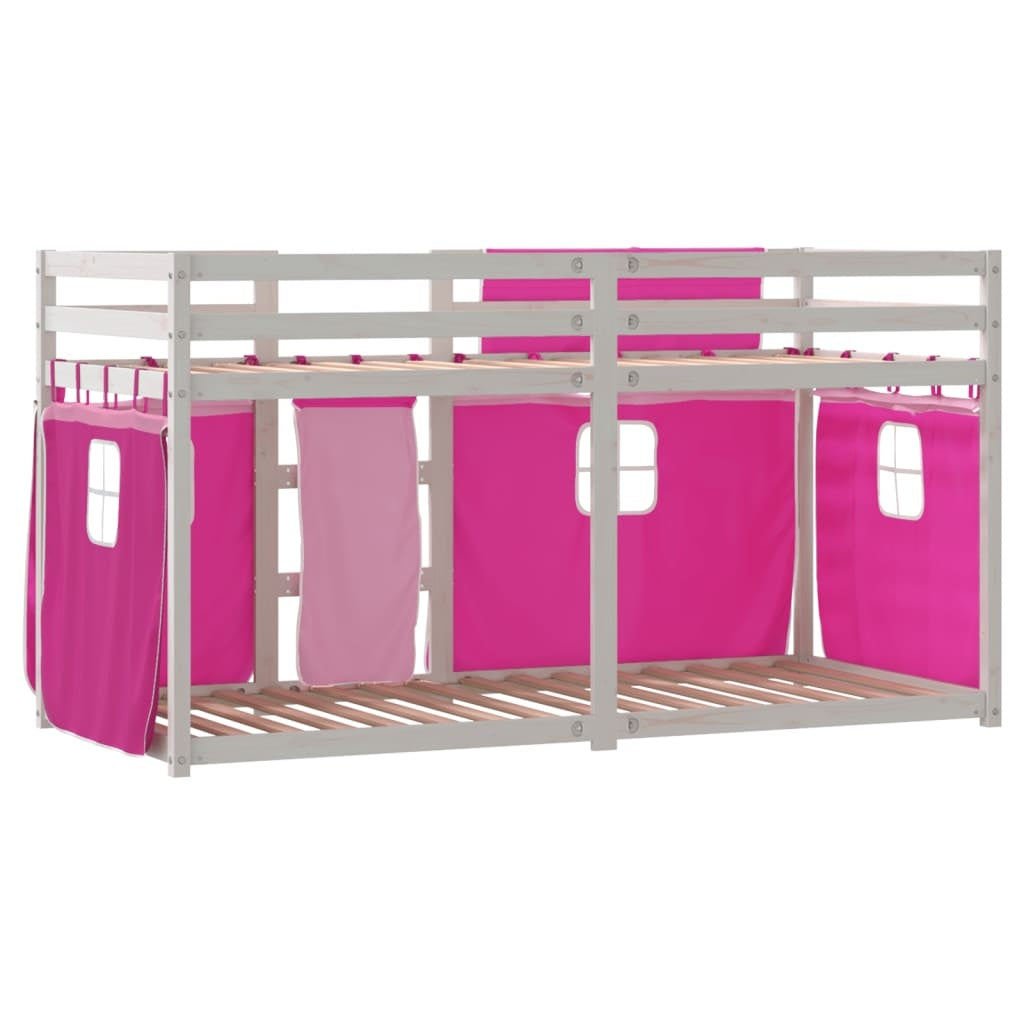 Bunk Bed with Curtains Pink 80x200 cm Solid Pinewood