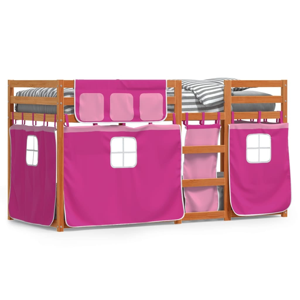 Bunk Bed with Curtains Pink 75x190 cm Solid Pinewood