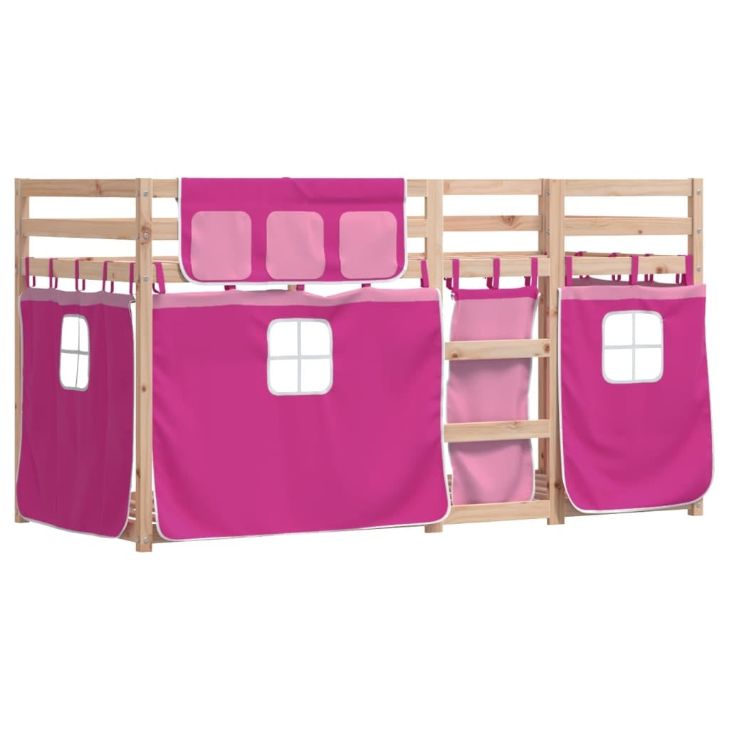 Bunk Bed with Curtains Pink 75x190 cm Solid Pinewood