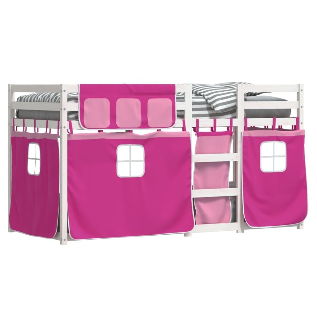 Bunk Bed with Curtains Pink 80x200 cm Solid Pinewood