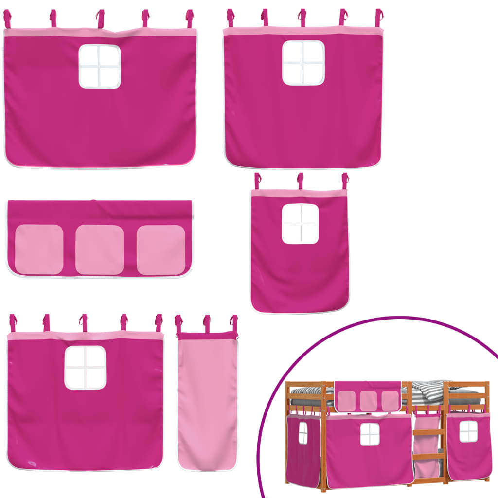 Bunk Bed with Curtains Pink 75x190 cm Solid Pinewood