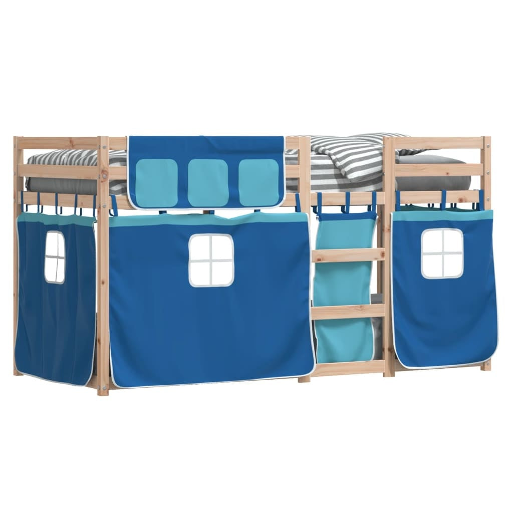 Bunk Bed with Curtains Blue 90x190 cm Solid Pinewood