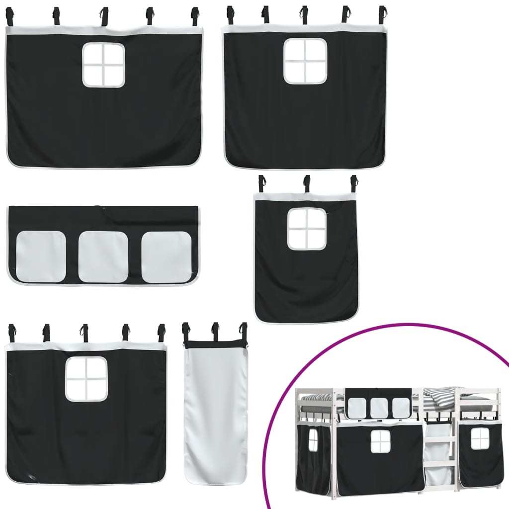 Bunk Bed with Curtains White & Black 80x200 cm Pinewood