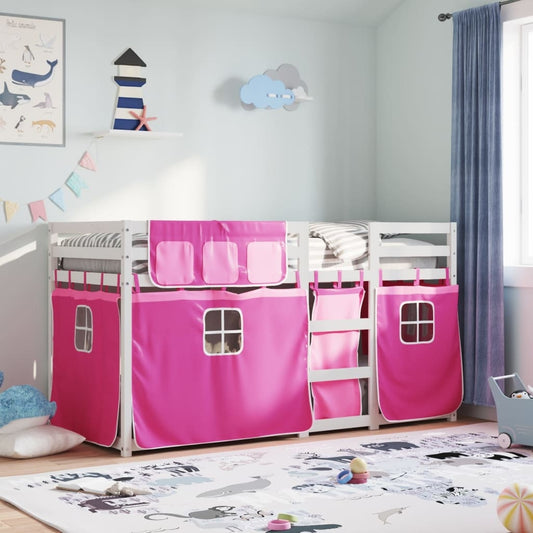 Bunk Bed with Curtains Pink 80x200 cm Solid Pinewood