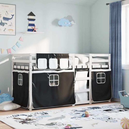 Bunk Bed with Curtains White & Black 80x200 cm Pinewood