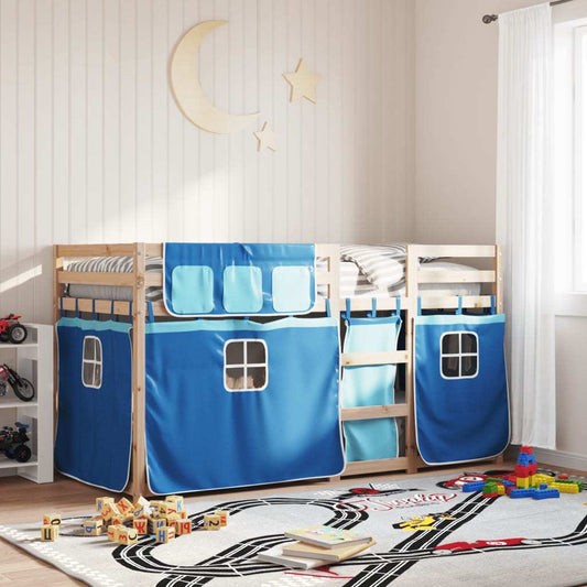Bunk Bed with Curtains Blue 90x190 cm Solid Pinewood