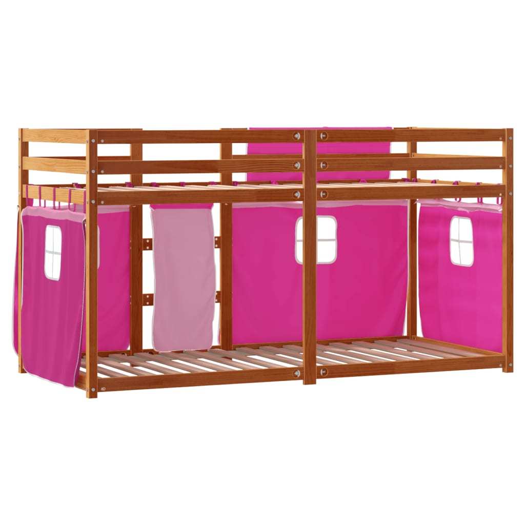 Bunk Bed with Curtains Pink 75x190 cm Solid Pinewood