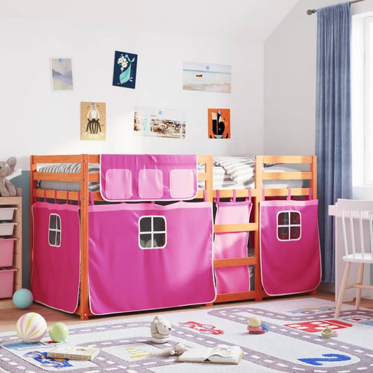 Bunk Bed with Curtains Pink 75x190 cm Solid Pinewood