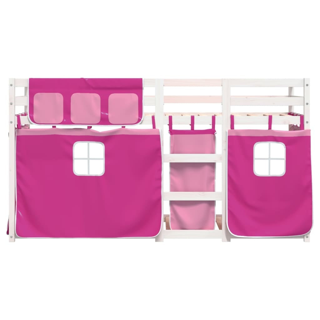 Bunk Bed with Curtains Pink 80x200 cm Solid Pinewood