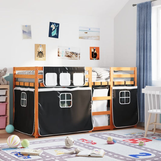 Bunk Bed with Curtains White & Black 80x200 cm Pinewood