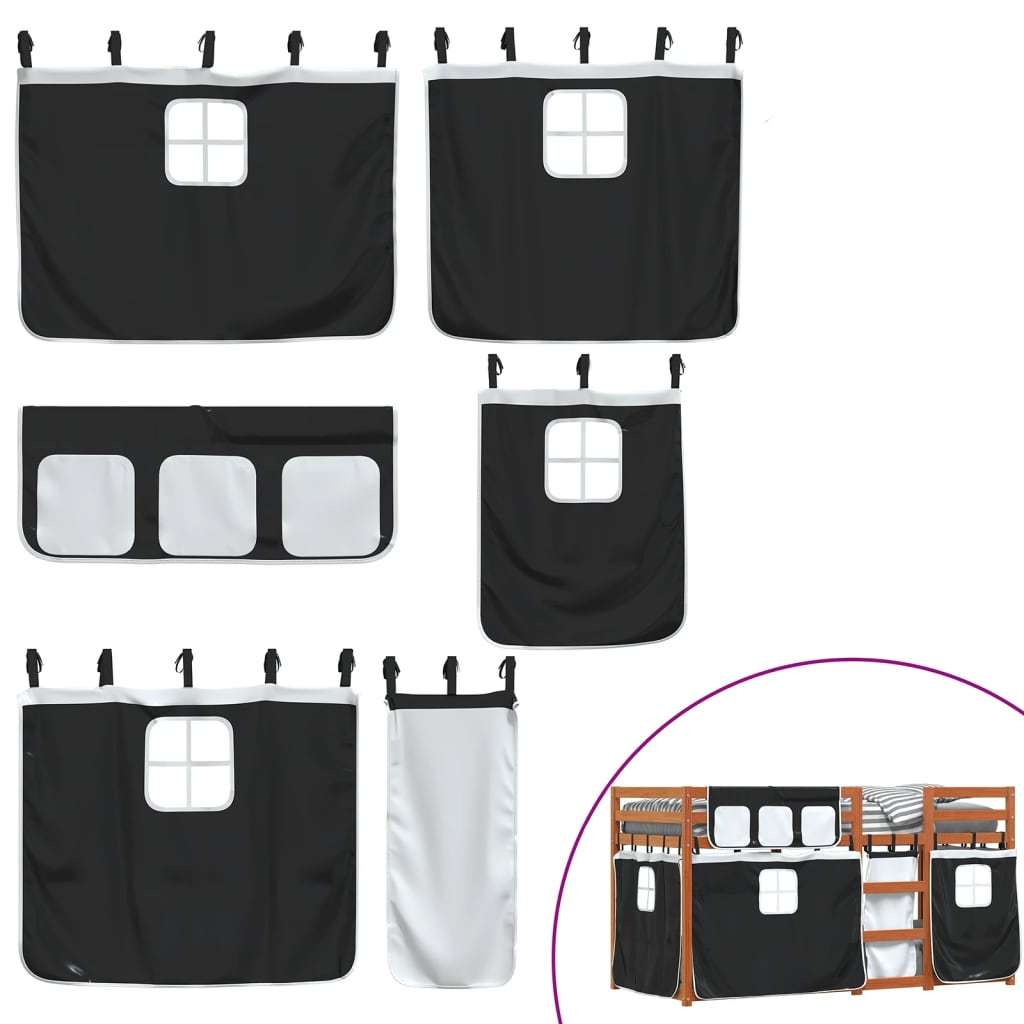 Bunk Bed with Curtains White & Black 80x200 cm Pinewood