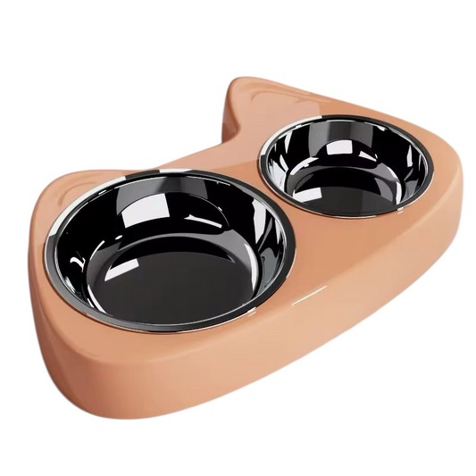 Dog Cat Double Pet Food Bowl Stainless Steel Straight Feeder