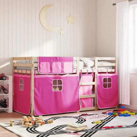 Bunk Bed with Curtains Pink 75x190 cm Solid Pinewood