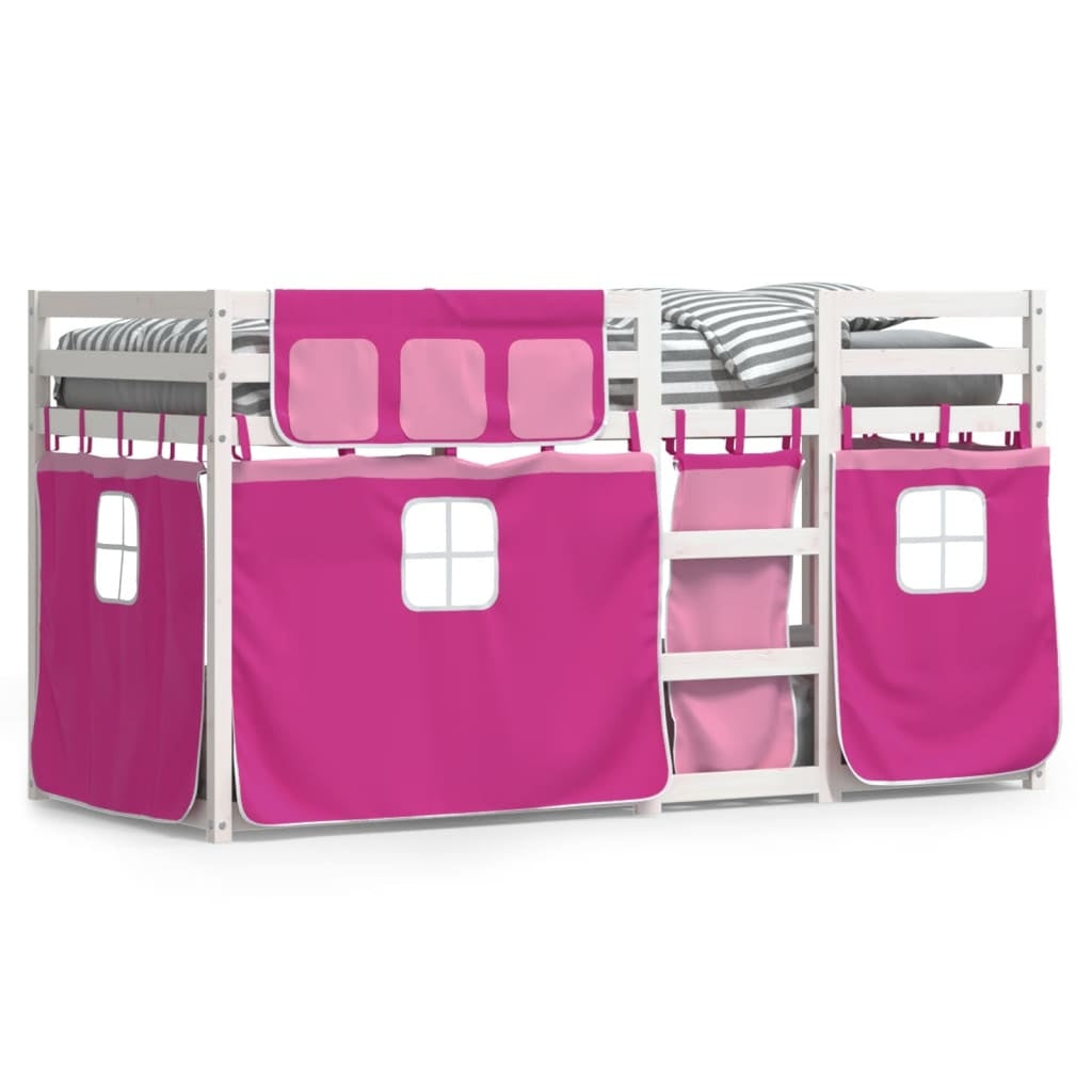 Bunk Bed with Curtains Pink 80x200 cm Solid Pinewood