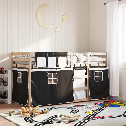 Bunk Bed with Curtains White Black 90x200 cm Pinewood
