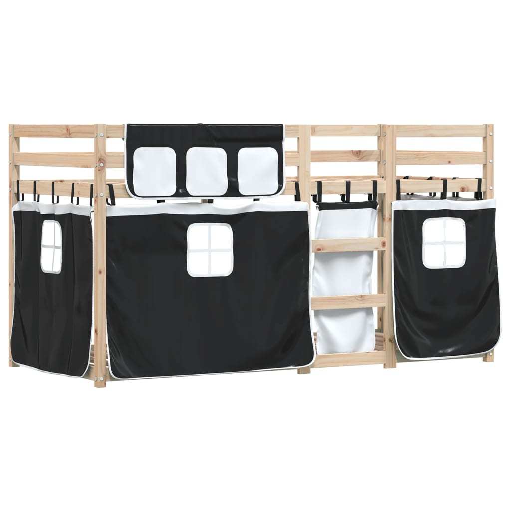 Bunk Bed with Curtains White Black 90x200 cm Pinewood